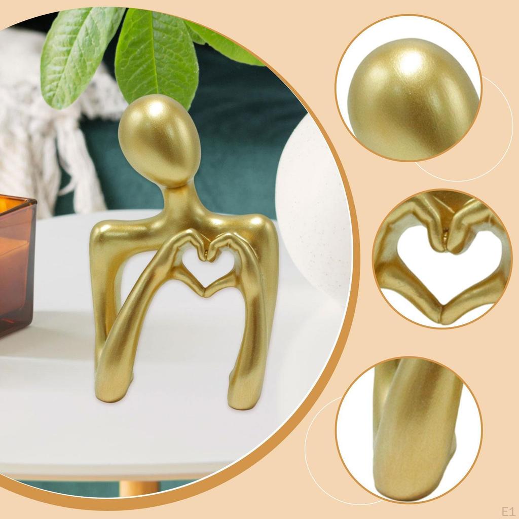 Gold Heart Hands Sculpture Resin Ornament Art Small Desktop for Bedroom Living