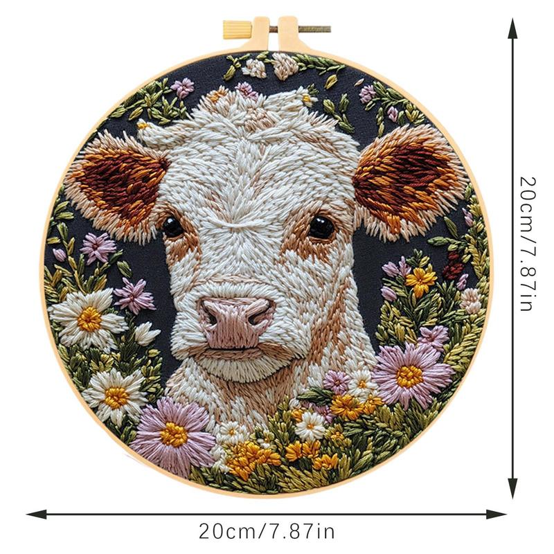 Embroidery Kit For Beginners Cute Cow Daisy Flower Stitches Kits For Beginners Includes Embroidery Hoop Cloth Needles
