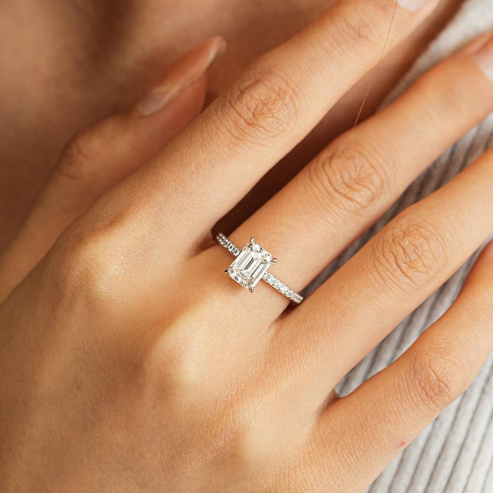 S925 Sterling Silver Rectangular Cut Engagement Ring - 1/2/3 Carat D Color VVS Moissanite Half Eternity Band Jewelry for Women