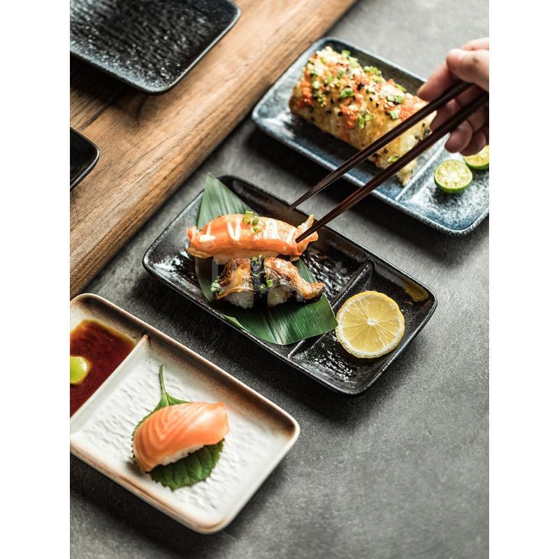 ceramic Dumplings 2 grids plates vinegar dish sushi grilled seasoning plate Creative Separation Snack Ceramics Hot Pot Dish
