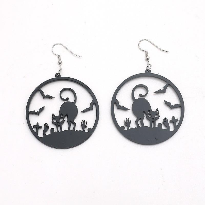 Simple & Stylish Halloween Dark Series: Creative Acrylic Hollow Cat Earrings