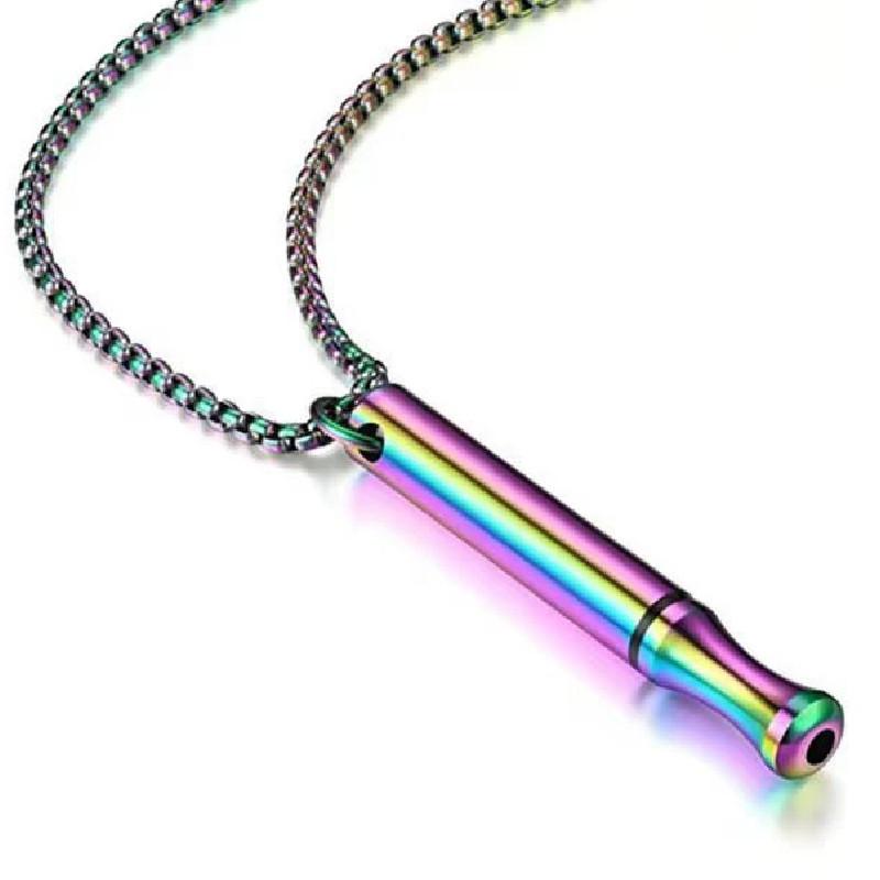 Titanium Steel Whistle Pendant Necklace With Adjustable Chain For Men Women