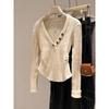 Elegant V-neck Slim Pullover Sweater - New Winter Style, All-Match French Long-Sleeve Top
