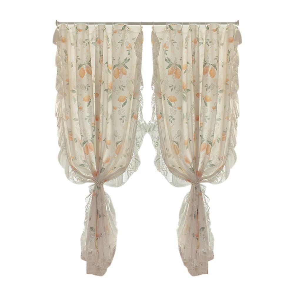 Pastoral Style Lace Gauze Curtains Non Punching Installation Romantic French Window Vintage Lace Sheer Light Blocking