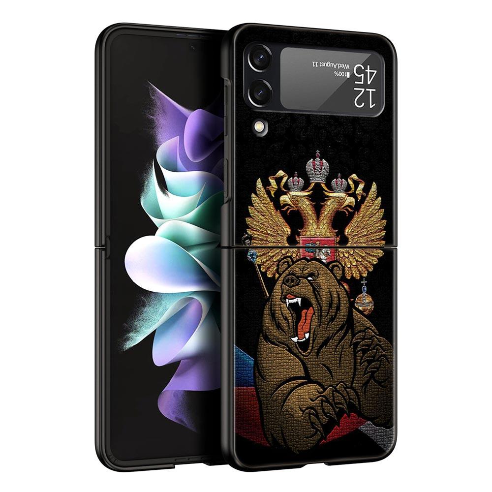 Phone Case for Samsung Galaxy Z Flip 3 4 5 6 Folding Black Shell National Flag RU FR UK For Samsung Z Flip4 Flip5 PC Hard Cover