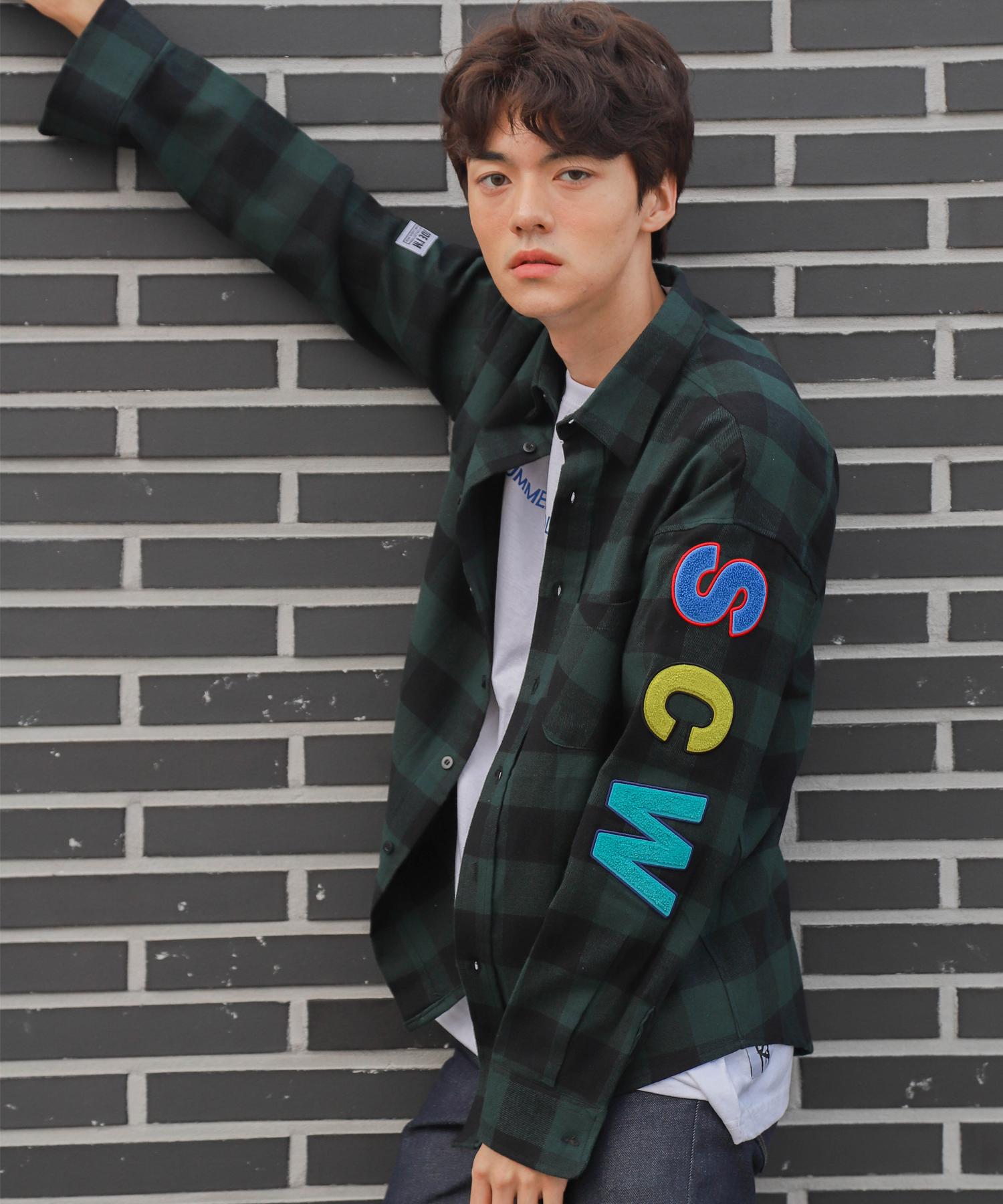 Code Iam Scw Logo Over Fit Gingham Check Shirt Green Green/L