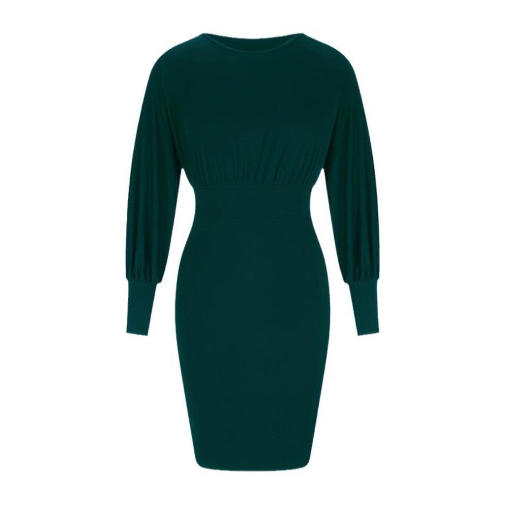 Fall Winter Women Slimming Lantern Sleeve Batwing Knit Dress Elegant Fashion
