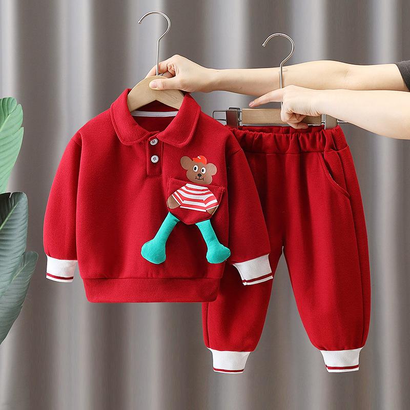 

Детская весенне-осенняя объемная контрастная цветная толстовка-поло 90 красный