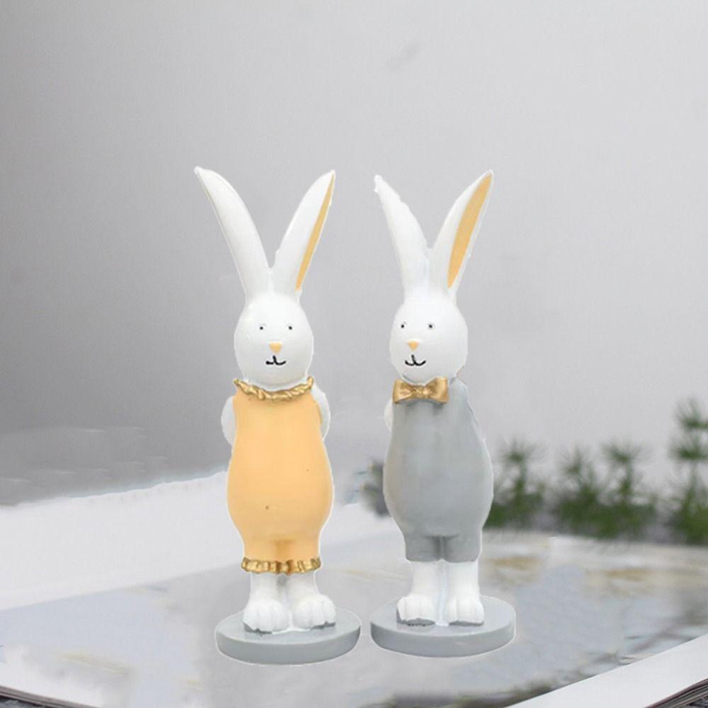 2pcs Gold Color Egg Animal Model Ornaments Hand-painted Easter Rabbit Figurine  Bedroom