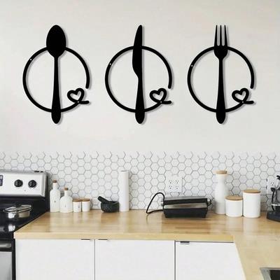 3 Pieces Minimalist Metal Wall Art Set - Fork, Spoon, Knife Design | Suitable For Home, Living Room, Office, Kitchen
