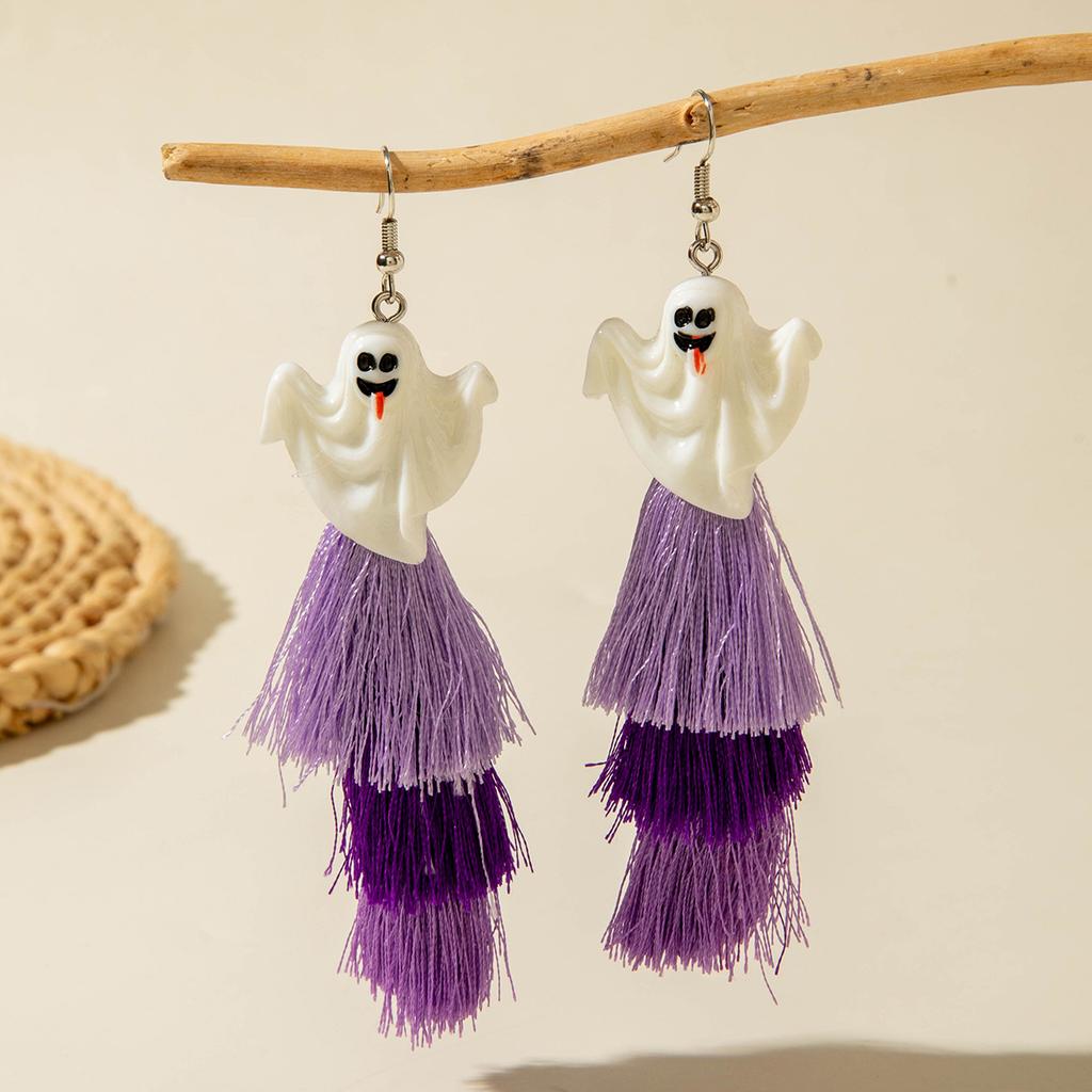Halloween Funny Skull Tassel Rice Bead Earrings, Creative Rose Earrings