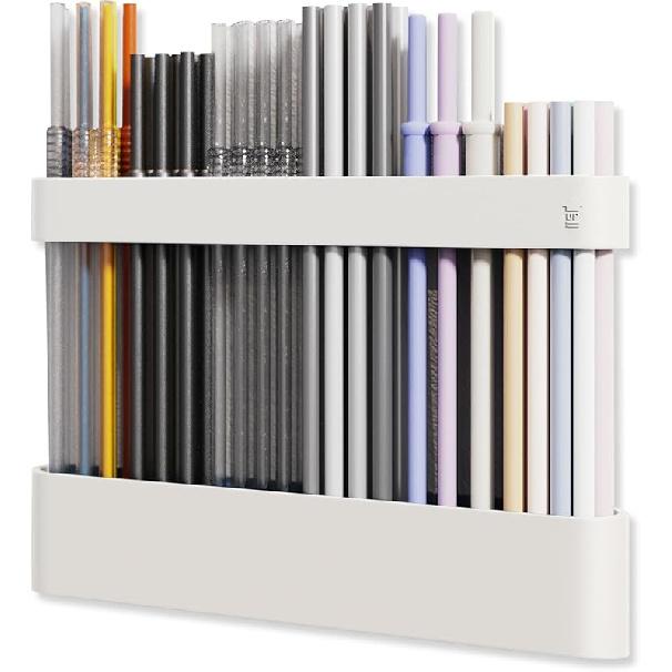 ABLY Straw Holder, reusable straw storage rack, suitable for kitchen walls, counters, cabinet doors, refrigerator doors, etc (Dark blue) белый