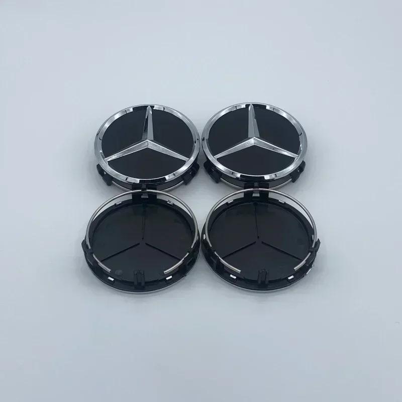 

Hot Car Sticker 4Pcs/set 75MM Car Wheel Center Hub Cap Covers For Mercedes Benz Black Badge Rim Cover Auto Style Decorate Acces