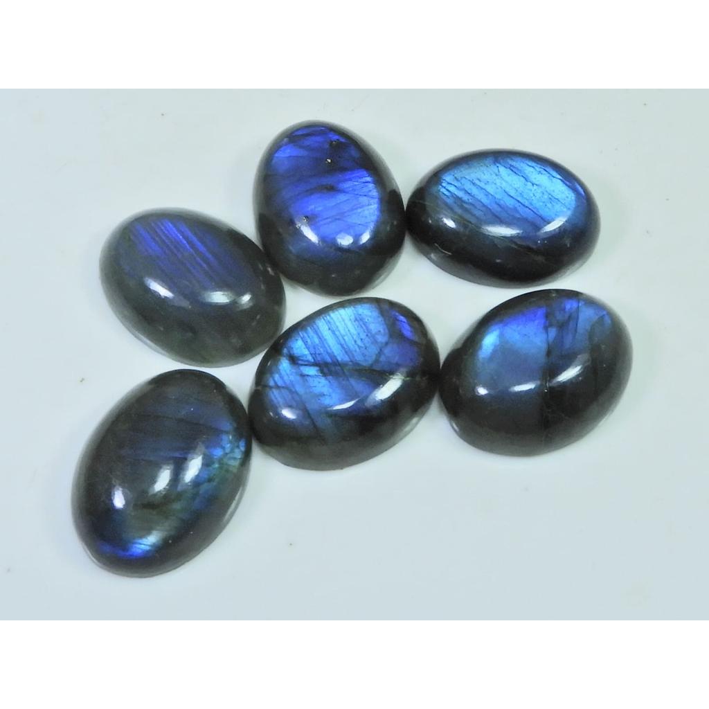 15X20MM Natural Labradorite Blue Fire Oval Cabochon Loose Gemstone 06Pcs Lot C-1065