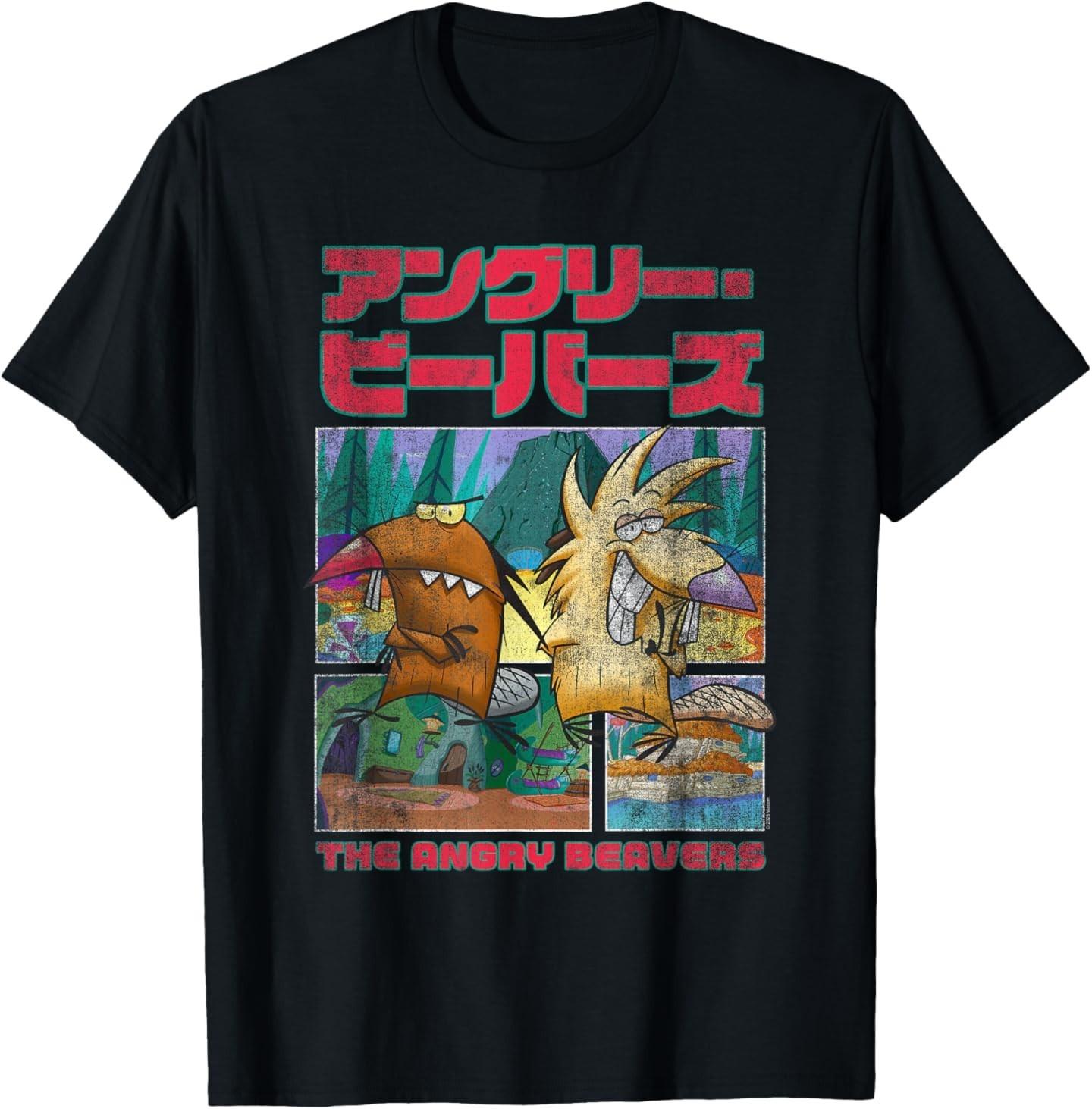 The Angry Beavers Retro Japanese Kanji Logo Cartoon T-Shirt S разноцветный