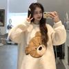 Korean Women's Winter Velvet Pajama Set - Cute Bear Coral Fleece Loungewear