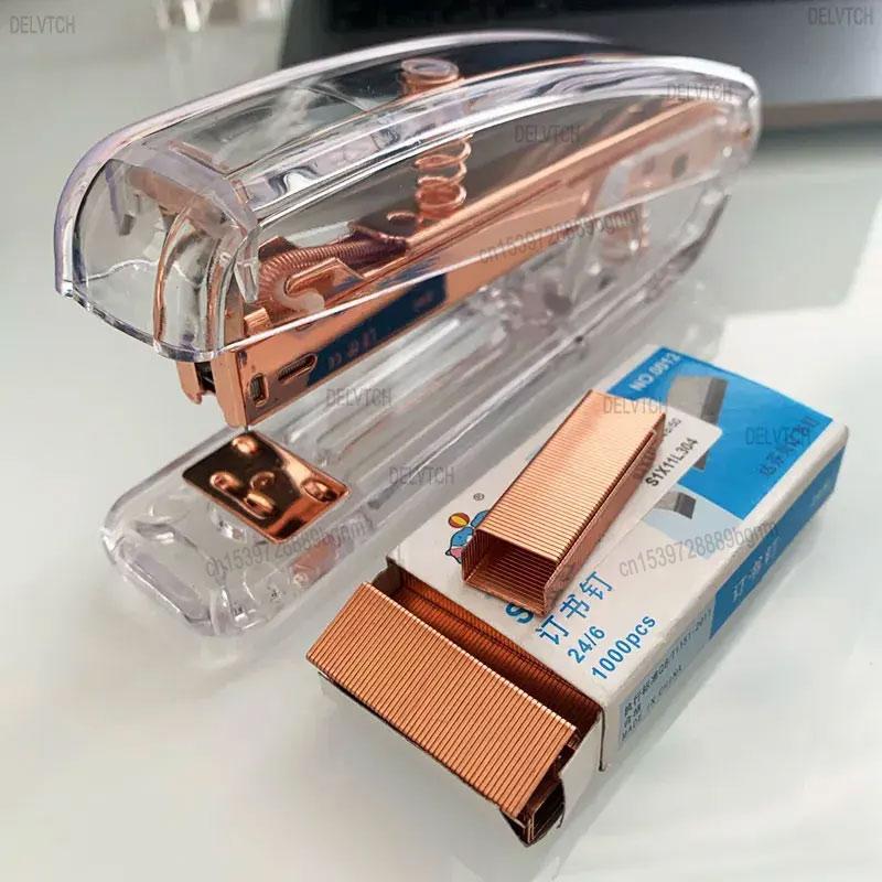 Delvtch Transparent Stapler Fit For Metal 12# 24/6 Staples Rose Silver Color Office Accessories School Stationery Binding Supply