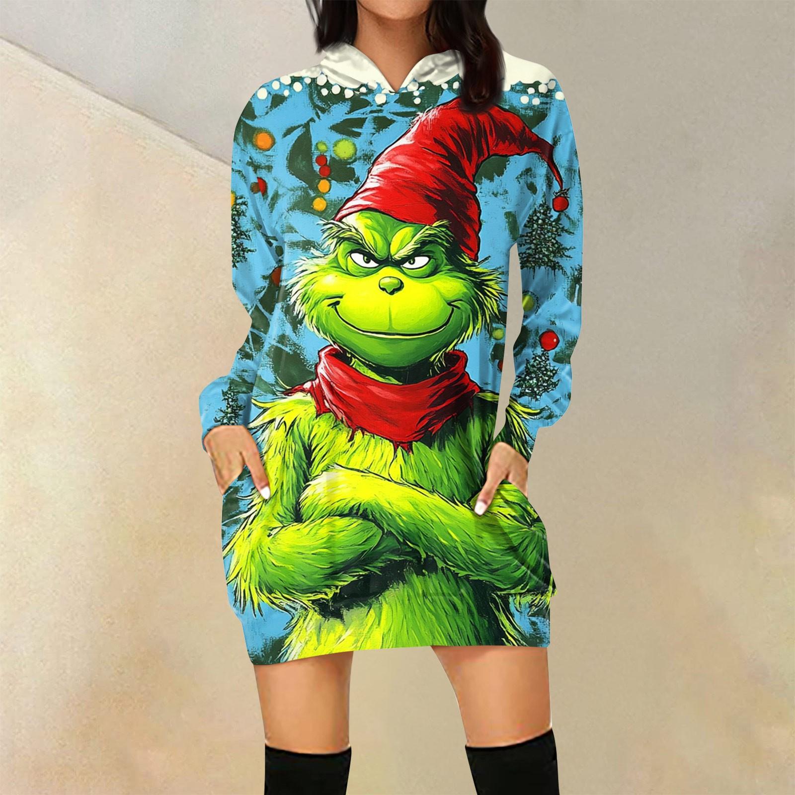 

Жіноча вільна повсякденна толстовка з кишеньковим довгим рукавом і різдвяним принтом, довгий топ XXL