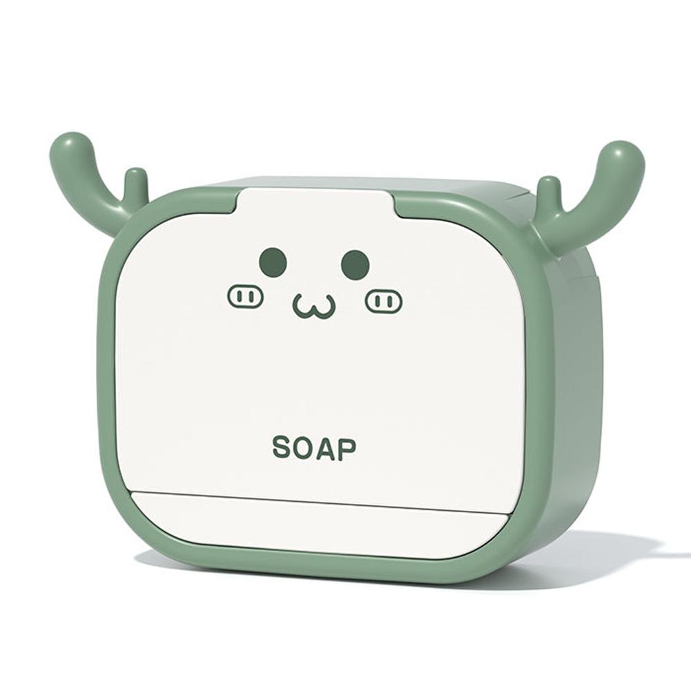 

Cartoon Soap Storage Box With Hooks Wall Strap Cover Soap Holder Double Compartment Toilet Mobile Phone Racks For Bathroom светло-зеленый