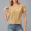 Women's Sequined Beaded V-neck Short-sleeved T-shirt