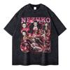 Nezuko T Shirts Vintage Washed Anime Kimetsu No Yaiba T-shirt Oversized Short Sleeve Demon Slayer Mitsuri Tokitou Tops Tees Men