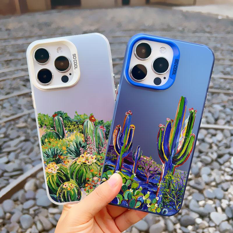 Cartoon Cactus Plants Phone Case Cover For iPhone 13 Mini 12 11 Pro Max 15 14 13 Pro Max 15 14 Plus Shockproof Laser Back Covers
