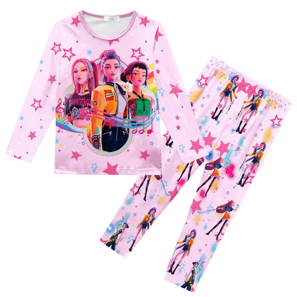 

Детские Девочки K-POP Руми Мира Зои Принт Футболка с Длинным Рукавом Топ Брюки Брюки Пижама Комплекты для Сна 150cm