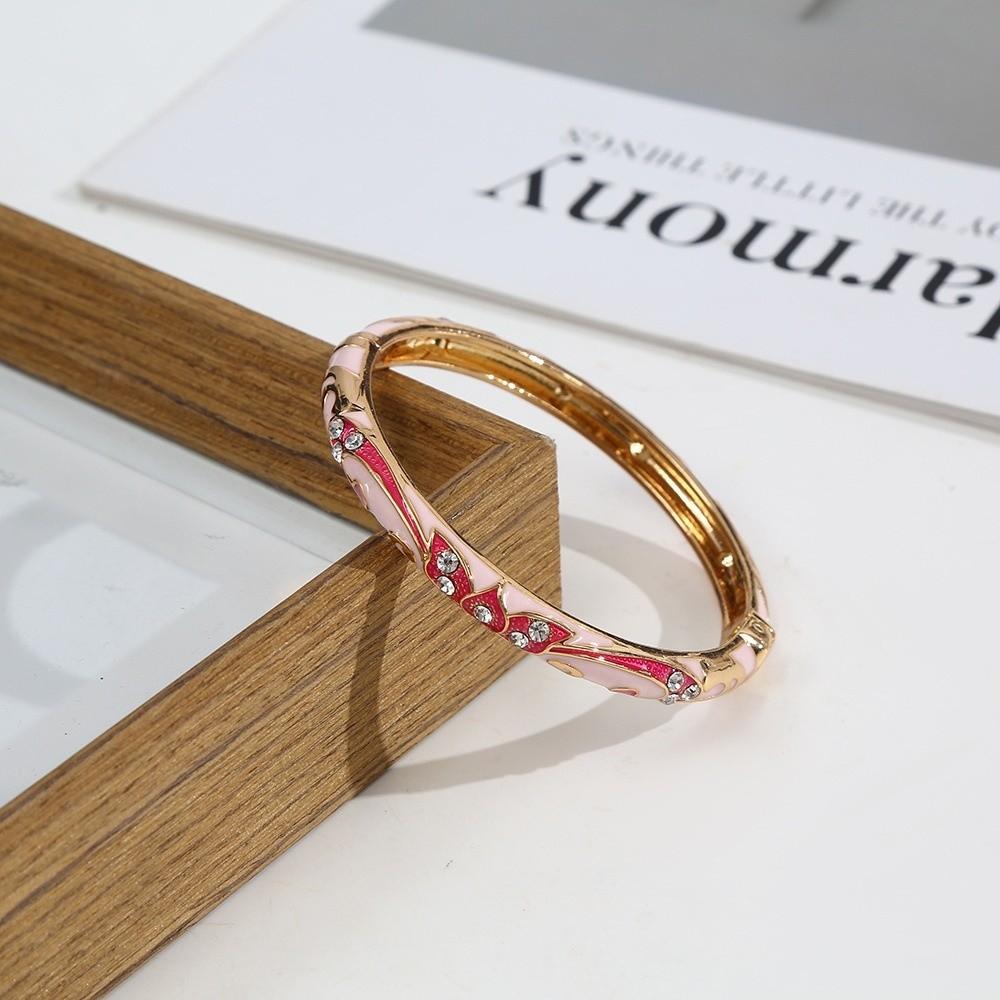 Eleganter Cloisonné Offener Armreif Zink Zink Zinklegierung Retro Hof Blumiger Armreif Vintage Emaille Armband Mode