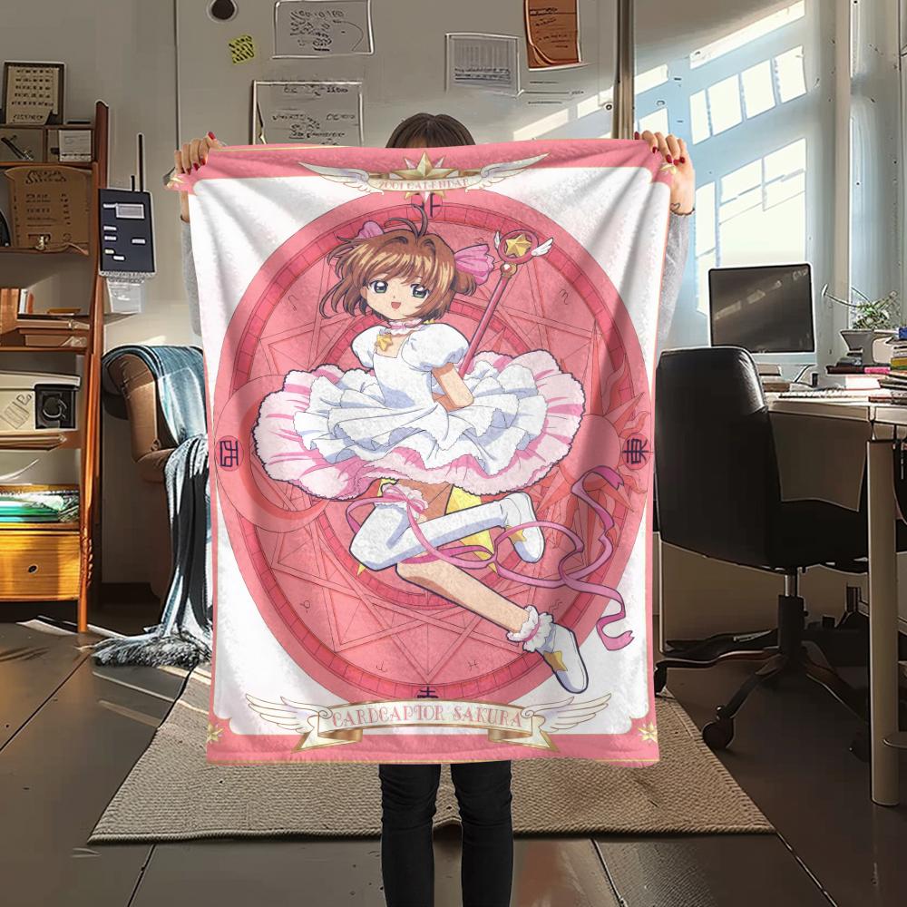 1Pc Anime Sakura Print Flannel Blanket, High Quality Comfortable for All Seasons, Home Decor, Warmth and Comfort, Perfect for Christmas Gifts