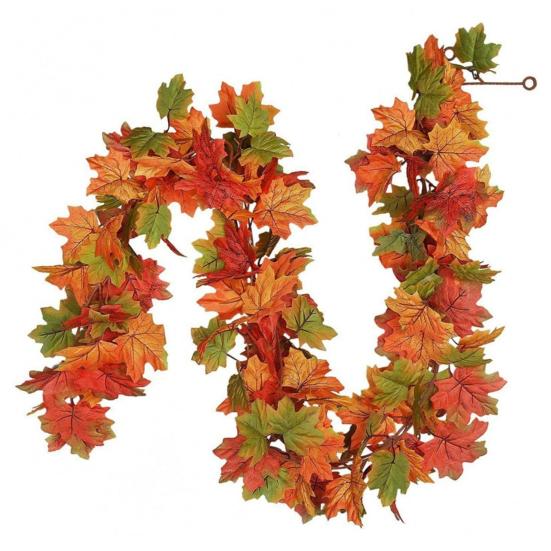 170CM Fall Maple Leaf Garland Indoor Outdoor Hanging Artificial Leaves Plants Vine Rattan Halloween Autumn Mantle Fireplace Porch Decoration