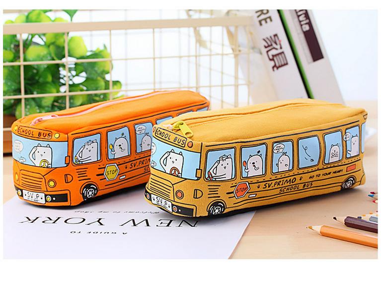 Creative Large Capacity Cartoon Bus Pencil Case - Cute Korean Style