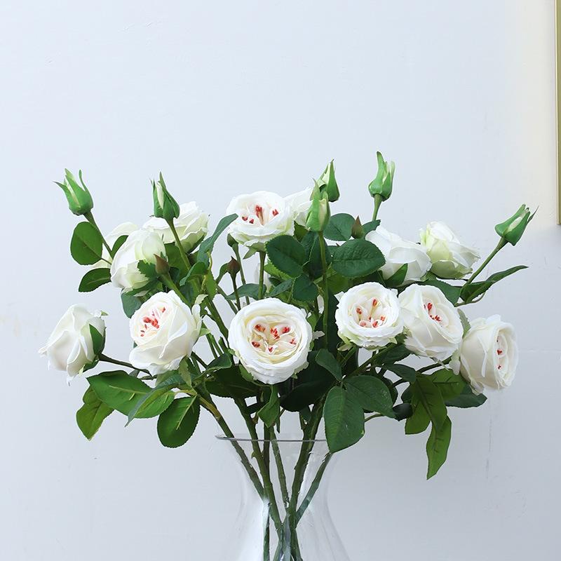 Dirbtinė rožė, liečiama, trigalvė arbatos rožė, imituota puokštė, vestuvinė rožė, namų interjero dekoracija, dirbtinės gėlės