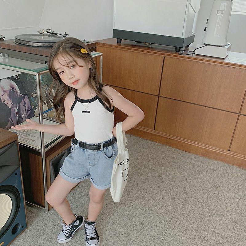 Letní dívčí vesta Miminko Internet Celebrity Dětská osobnost, Trendy korejská verze, Pit Stripe Barevné písmeno Vnější Vesta na nošení