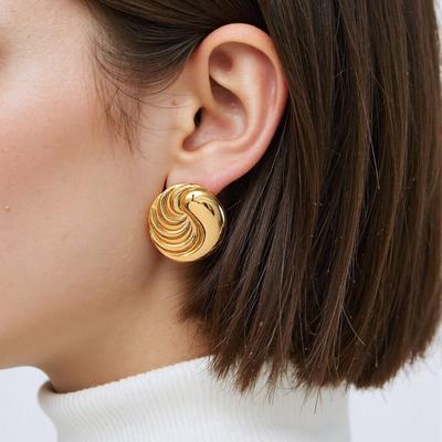 Round Irregular Convex Threaded Earrings Studs Ins Cold Wind K Fashion Geometric Stainless Steel Earrings