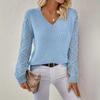 Spring/Autumn Long Sleeve Hollowed Out Knit Sweater Women's Pullover Crochet Flower Pile Loose V-Neck Base Top