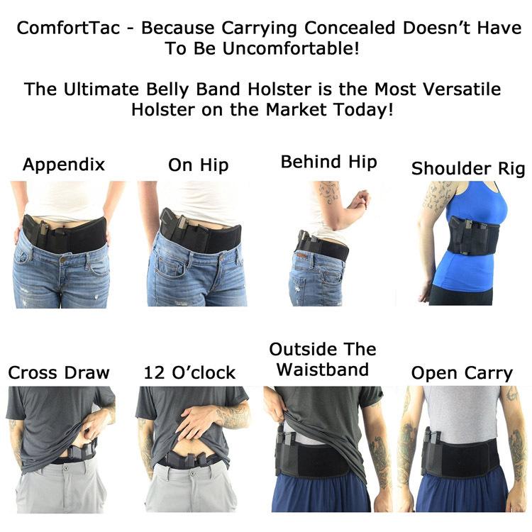 Outdoor Concealed Carry Ultimate Belly Band Holster Gun Pistol Holsters Fits All Pistol (Color: Black)