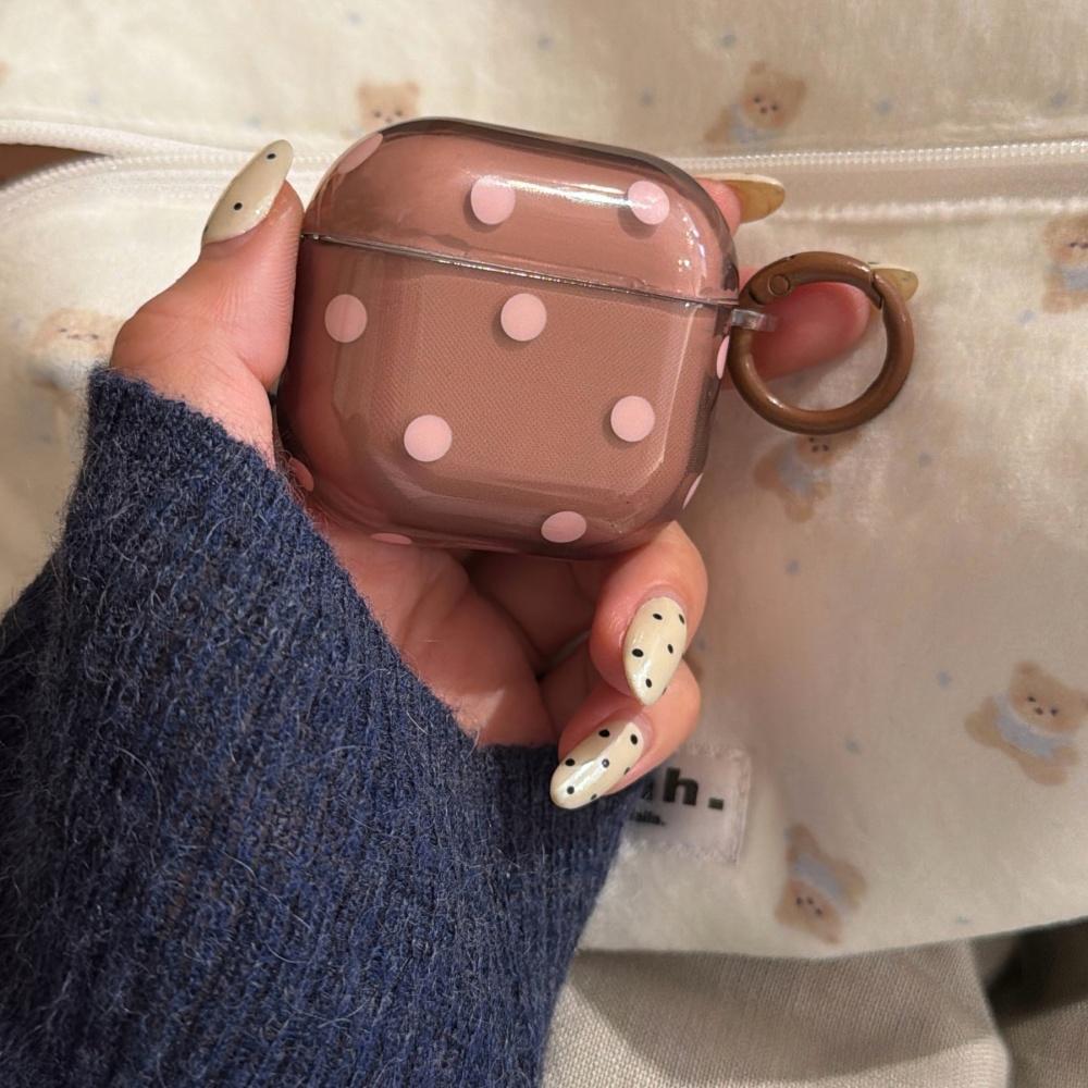 Niche semi-transparent pink brown polka dots are suitable for airpodspro 1st generation 2nd generation 3rd generation 4th generation bluetooth headset