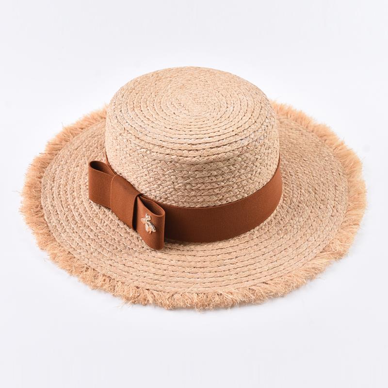 Natural Raffia Straw Hats for Women Ribbon Decoration Elegant Ladies Party Dress Hats Summer Travel Beach Sun Hat