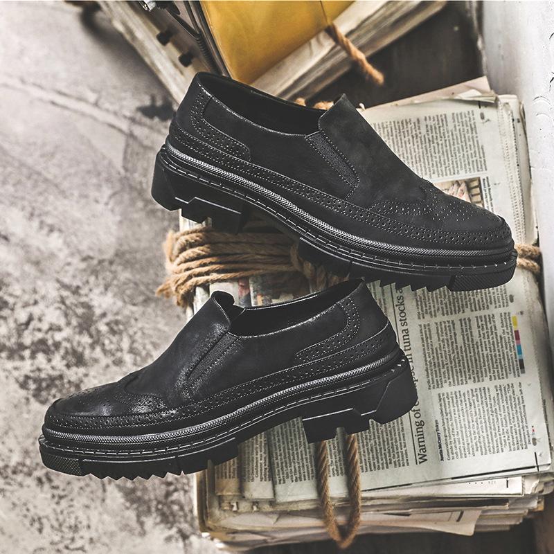 

Business casual leather shoes gentleman style block carved men s shoes British style breathable trendy shoes retro shoes PX63 44 чёрный