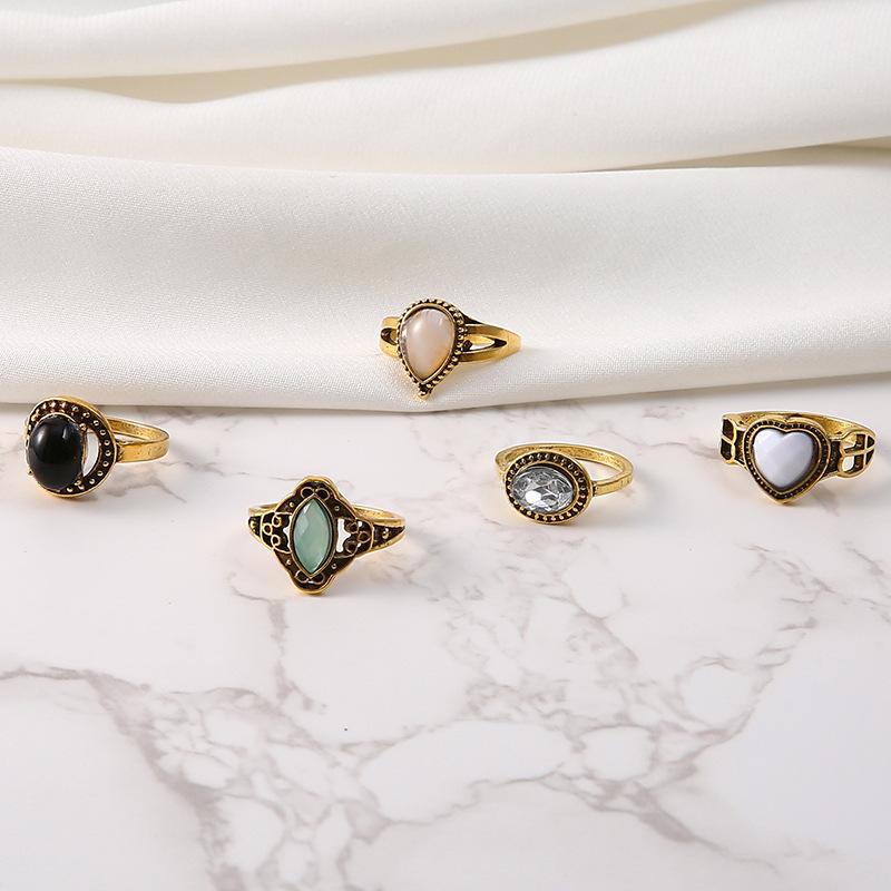 Rings, Vintage Fashion Opal Black Diamond Combination Set 5-Piece Ring Set
