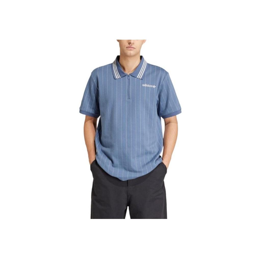 Adidas Originals Striped Letter Print Polo Shirt Men Tops Blue IR9394