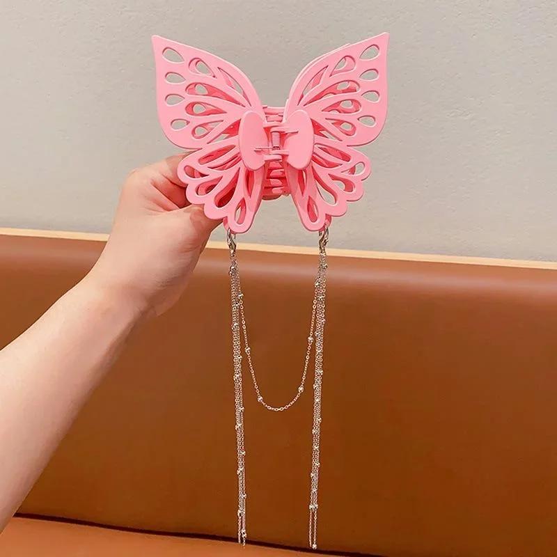 Butterfly Tassel Hair Claw Simple Solid Color Ponytail Claw Clip Girls Woman Fashion Female Large Size Headwear Hair Accessories