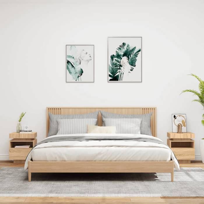 VidaXL Armoires de Chevet avec Lumières LED 2 pcs, Tables de Chevet avec Rangement, Tables de Nuit Chambre, Moderne, Chêne 836789