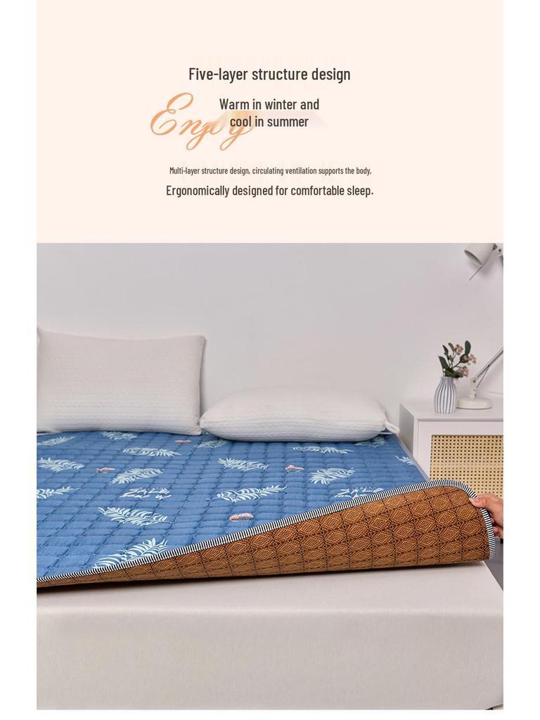 Dual-Season Mattress Pad with Rattan Base – Cooling, Summer/Winter Use for Single/Double Beds, Ideal for Dorms