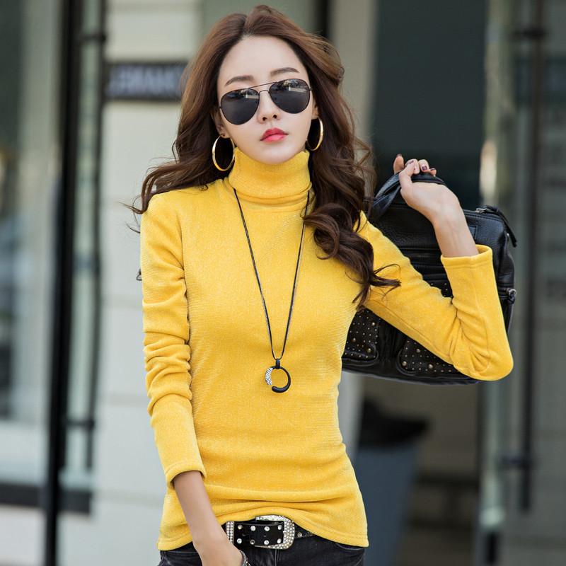 2024 New Winter Boutique Women's Gold and Silver Velvet Thickened Turtleneck Bottoming Shirt Long-sleeved T-shirt One Piece Drop Shipping