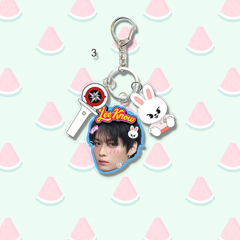 1pc Kpop Stray Kids Member Acrylic Keychain Cute 3-in-1 Mini Lightstick Real Photo Name Tag Triple Pendant Keyring for Bags, SKZ Merch STAY Gift