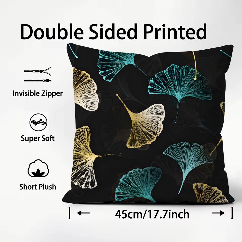 Ginkgo Leaves Luxury Cushion Cover Plush Fabric Soft DoubleSided Printed Sofa Warm Winter Home Child Gift Pillow Case