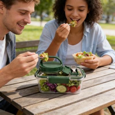 Salad Jar with 4-Compartment Spice Box Leak-Proof Meal Prep Container with Built-in Dressing Section BPA-Free Plastic Salad Container for On-the-Go