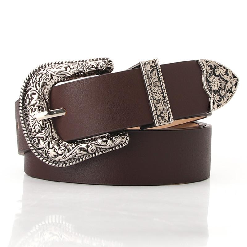 Retro Pu Waist Belt With Engraved Alloy Buckle For Stylish Casual Outfit