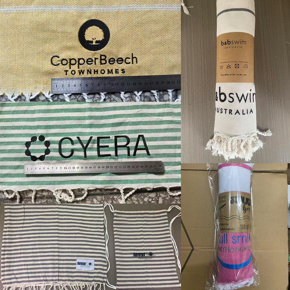 Customized 100% Cotton Turkish Beach Towel Soft Yarn-Dyed Jacquard Fringed Striped Pattern All-Season Ventilated for Bath Use